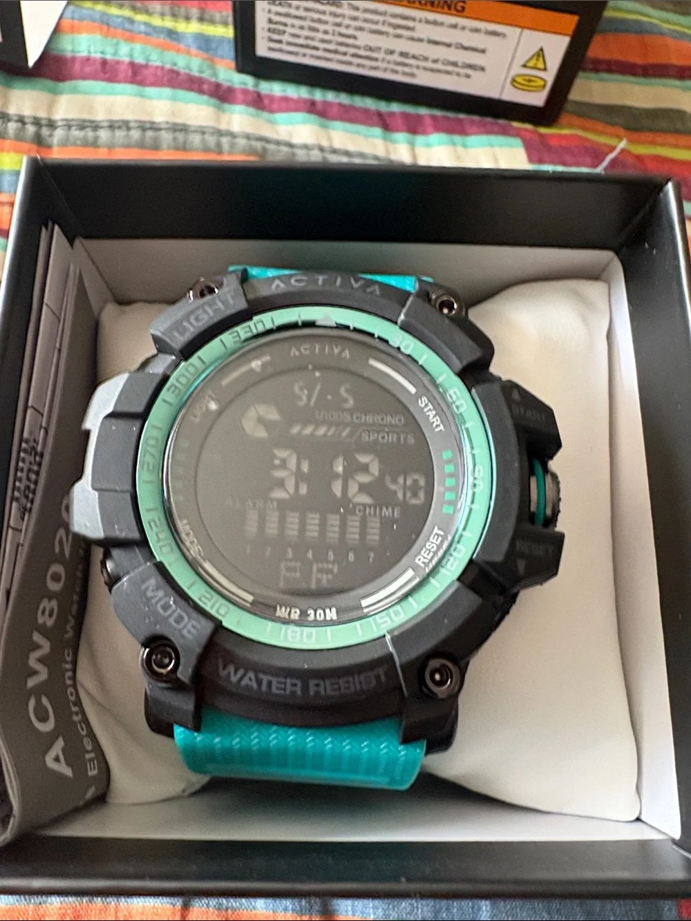 New Invicta Activa ACW8020-006 Mens Digital Sports Watch Teal Black Rubber Alarm
